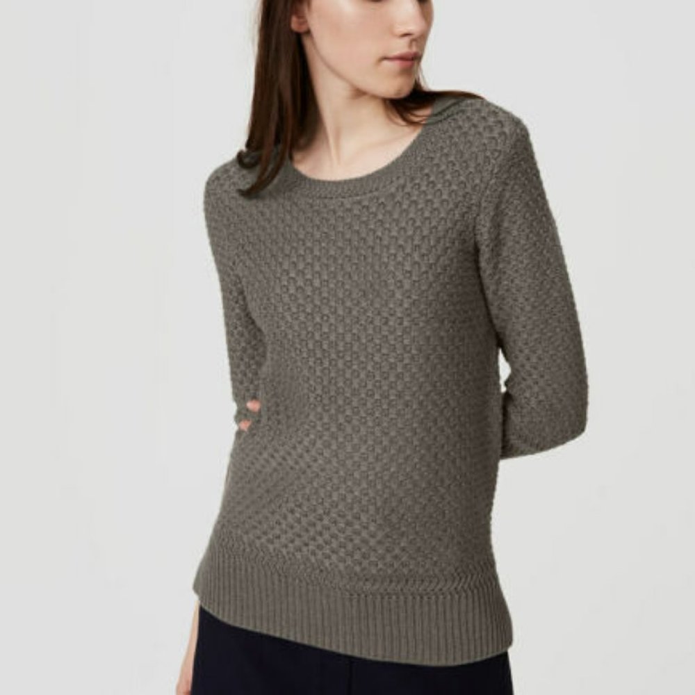 Ann Taylor LOFT Dark Green Basketweave Knit Sweate